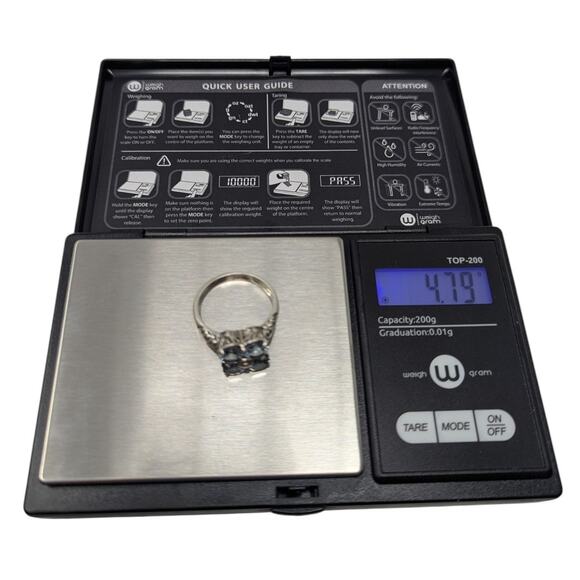 CNA Sterling Silver (.925) Blue Quartz Floral Cluster Ring Size 9, 4.79g Estate - Picture 5 of 6